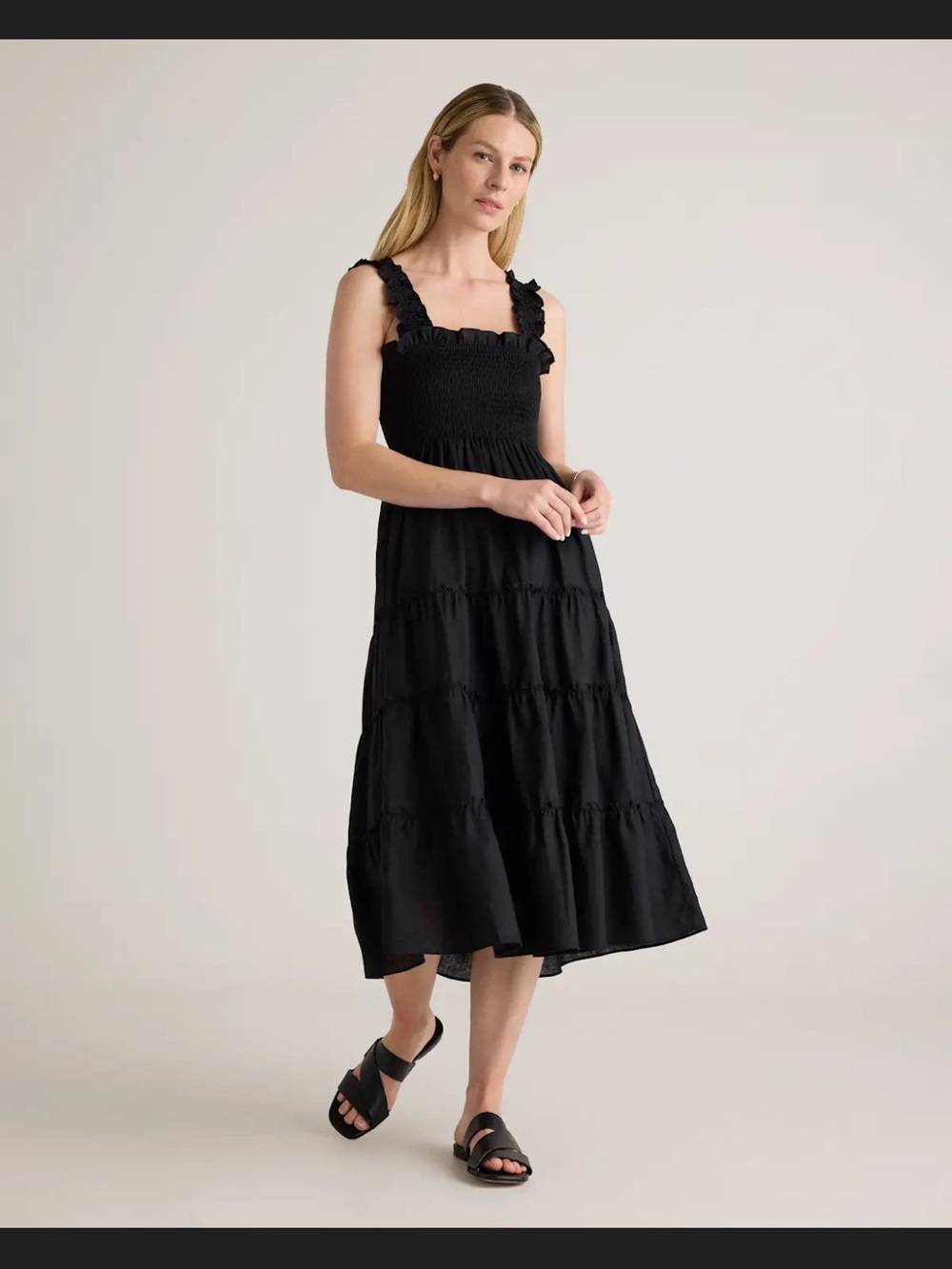 100% Linen Smocked Midi Dress (Quince)